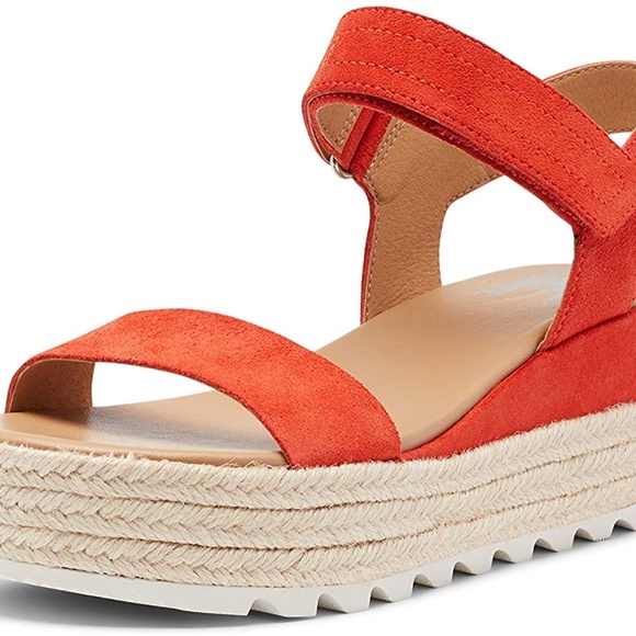 NEW SOREL CAMERON FLATFORM WEDGE SANDAL SIGNAL RED LEATHER NIB ESPADRILLE - Picture 2 of 6